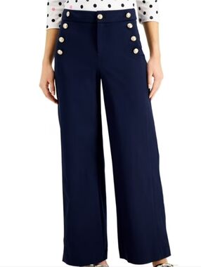 Charter Club Sailor Pants Wide Leg Coastal Preppy Resort Nautical Money Navy 14
